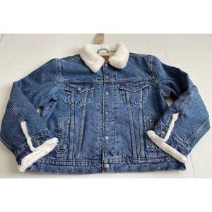 Levi's Women’s Cozy Faux Fur Collar Ex-Boyfriend Trucker Denim Jacket Sz XL NWT